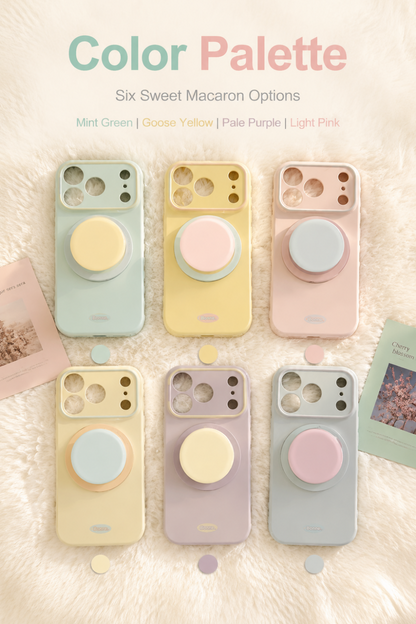 Macaron-style Full-coverage with Pop-out Grip Holder Phone Case